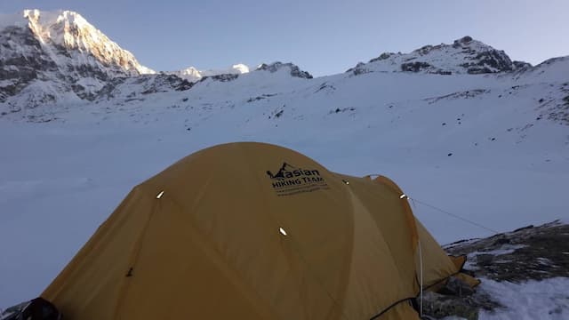 Day 3 - Trek from Langshisha Kharka to Langsisa base camp. Climbing guides will teach you how to fix the rope, how to play the rope, how to ascend, how to descend etc. walk approximately 5-6 hours, overnight at Camp (B/L/D).